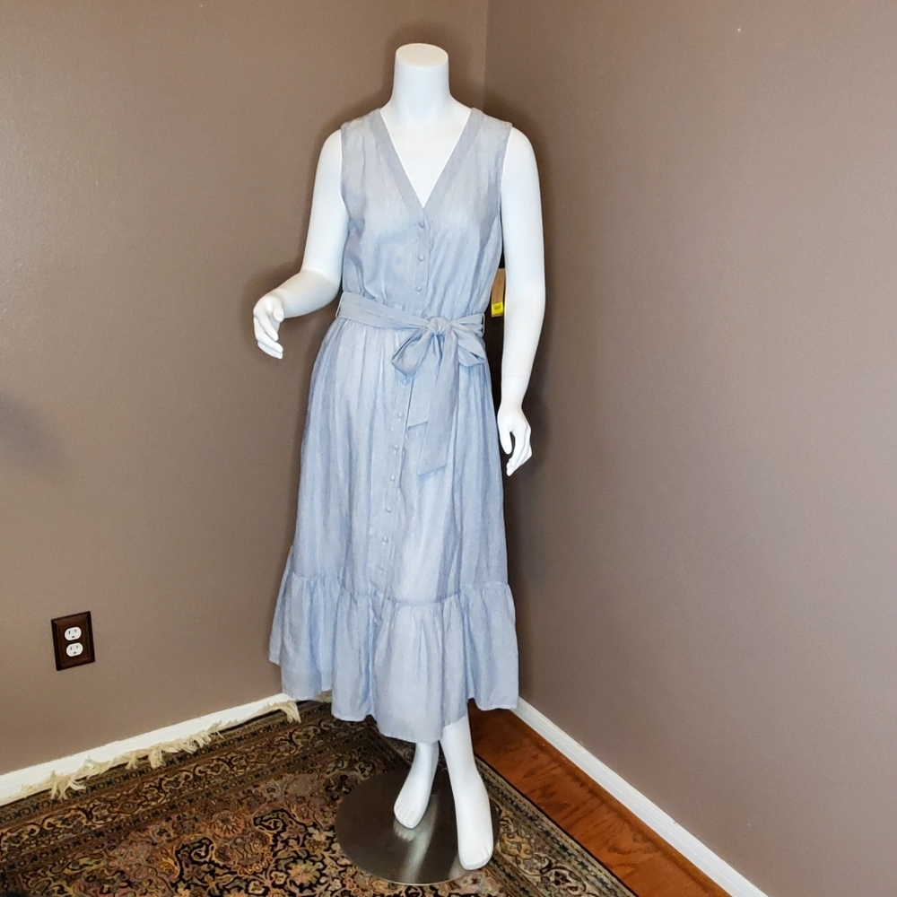 NWT CREMIEUX blue & white stripe cotton midi dress size S